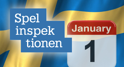 Svesnk flagga med spelinspektionens logga samt 1 januari